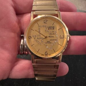 Texas Lone Star Women's Gold Tone Rhinestone Quartz Watch